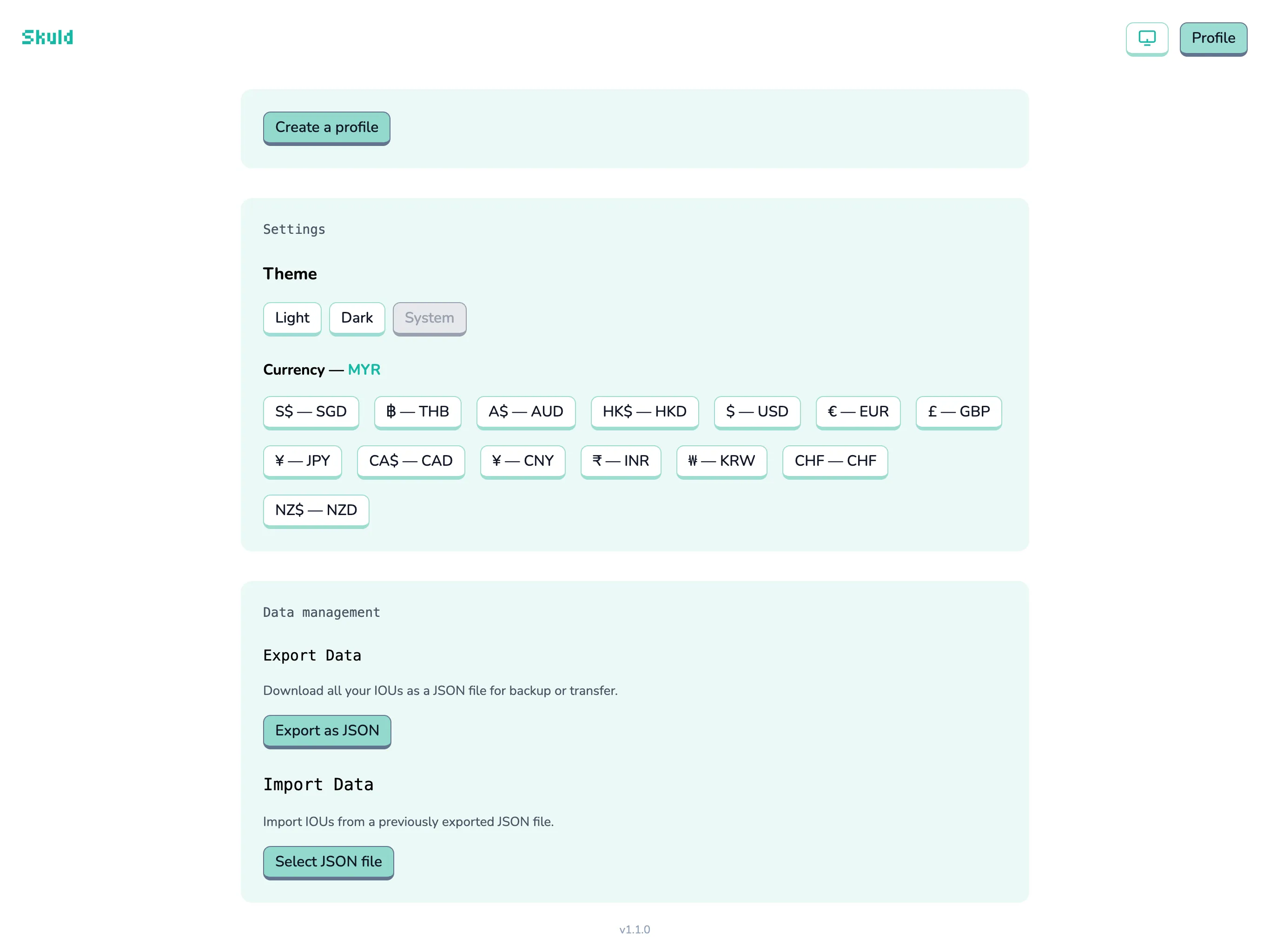 Skuld profile settings